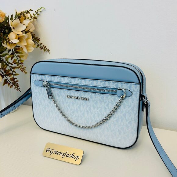 Michael Kors Purse Jet Set Ombré Signature Logo Crossbody Body Bag Lt Sky - Picture 2 of 10